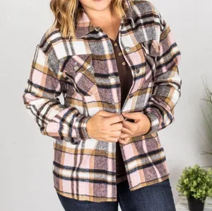Molly B boutique Plaid Shacket - Pink and Brown jacket shirt size XL thumbnail 7