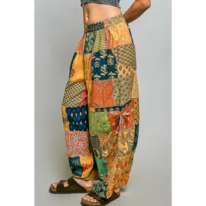 POL Printed Patchwork Wide Leg Pants with Adjustable‎ Side Drawstring - Medium thumbnail 2