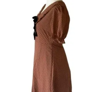 NWOT Blu Pepper POLKA DOT COLLARED VELVET TIE MINI BABYDOLL DRESS RUST BROWN thumbnail 4