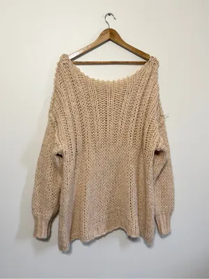 Free People Be There Chunky Knit Sweater Size Small Beige Oversized Neutral thumbnail 3