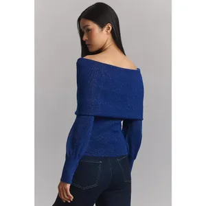 Anthropologie Sensual Off-the-Shoulder blue shimmer wool Sweater small thumbnail 2