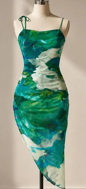 Green & Teal Abstract Midi Dress thumbnail 1