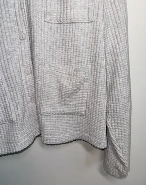 American Eagle Waffle Knit Shacket Light Gray Pocket Button Front thumbnail 4