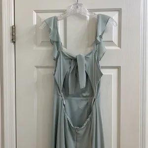Bhldn Diana Sage green mint gown ruffle slit med thumbnail 11