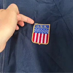 Navy White Jacket USA Patch America 4th of July Patriotic Windbreaker Retro thumbnail 2