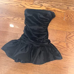Do+Be Ruched Strapless Black Bubble Hem Cocktail Mini Dress Size Small thumbnail 2