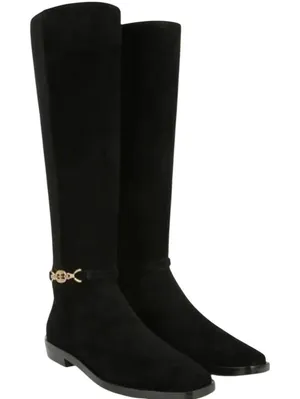 Sam Edelman Black Suede Knee High Boots Gold Chain Link Size 6M NEW thumbnail 1
