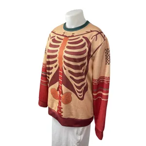 Women's Coral Skeleton Halloween Anatomy Long Sleeve Sweatshirt Sweater Size XXL thumbnail 2