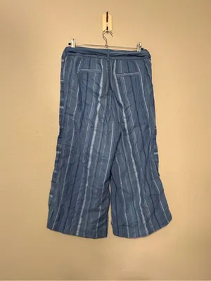 Anthropologie Blue Striped Cropped Wide-Leg Linen Pants Size Medium thumbnail 6
