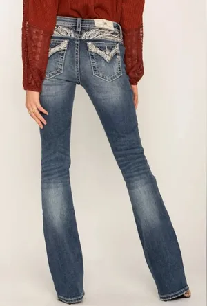 Jeans Lightly Loved Worn Once. Beautiful Pearls, Rhinestones, Sequins thumbnail 1