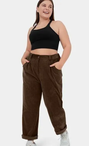 Halara Mid Rise Corduroy Casual Brown Pants thumbnail 1