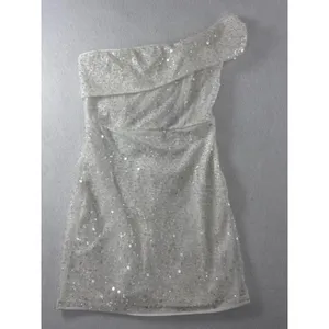 Lulus White‎ One Shoulder Sequin Pearl Embellished Mini Dress NWT Size S thumbnail 3