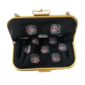 Vintage Corde Bead reversible beaded handbag purse‎ black floral White pattern thumbnail 5
