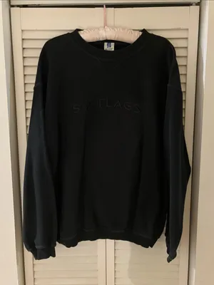 Vintage Six Flags 1996 Black Waffle Crewmeck Sweatshirt Size Large thumbnail 1