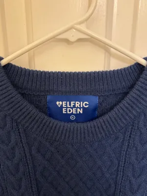 Aelfric Eden Navy Blue Cable Knit Crewneck Business Casual Sweater thumbnail 3
