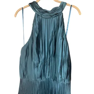 Ieena for Mac Duggal 26909 Pleated High Neck Kitten Bow Midi Dress Teal 8 thumbnail 6