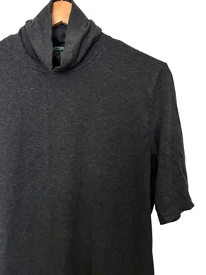 Lauren Ralph Lauren Dark Grey Knit Jersey Turtleneck Short-Sleeve Top thumbnail 2