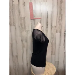 Xhilaration Black Mesh Sleeve Tee Top | Size Large thumbnail 5
