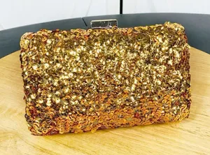 Street Level Sequin Hardside Mini Clutch‎ Evening Bag Metallic Gold thumbnail 1