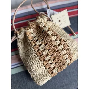 NWT XIIX Straw Bucket Bag Tan Woven Crossbody Coastal Resort Beach Boho thumbnail 3