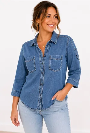 Tommy Hilfiger Tommy Jeans Chambray Button Front Utility denim.Shirt XXS thumbnail 1