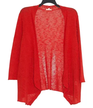 Eileen Fisher Cardigan Linen Blend Open Knit 3/4 Sleeve Breathable Travel Red 3X thumbnail 1