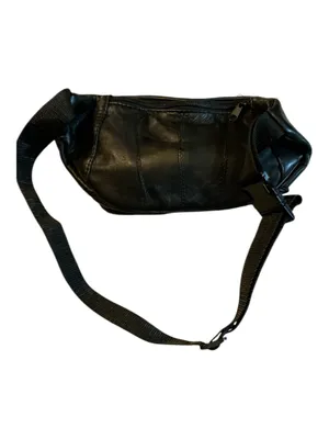 Vintage Genuine Black Leather Multi-Pocket Fanny Pack | Waist Bag & Crossbody thumbnail 3