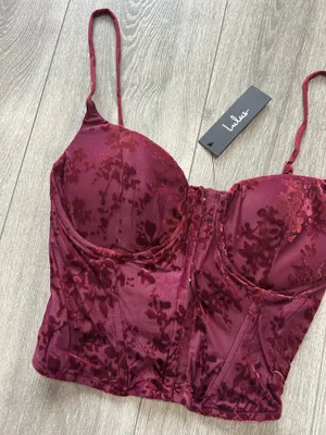 New Lulus Burgundy Floral Burnout Velvet Bustier Corset Crop Top Size Medium thumbnail 2