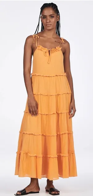 Charlie‎ Holiday Orange Senorita Tiered Cotton Maxi Dress NWT Size 4 Boho thumbnail 1