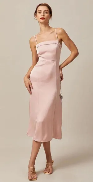 RIHOAS The Pink Bodycon Satin Cami Midi Dress XS thumbnail 2