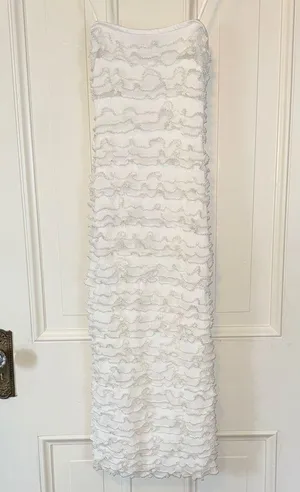 NWOT Special Gianni Bini Strapless White Pearl Ruffle Trimmed and Textured Dress thumbnail 1