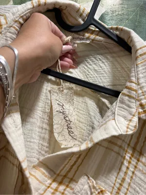 Mystree Cream and Tan Plaid Button-Down Shirt thumbnail 2