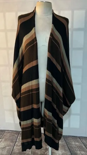 KK Intl. Brown Stripes Knit Open Front Poncho Long Cardigan Sweater Size XL thumbnail 1