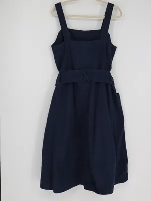 Everlane Denim Apron Midi Dress Women’s Large Navy Organic Cotton Belted Pockets thumbnail 9