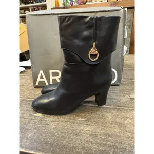 Arezzo Women's Black Leather Vivian Mid Block Rounded Toe Equestrian Size 10B thumbnail 6