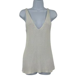 Newbury Kustom Open Knit Sleeveless Sweater Sz M Coastal Boho Summer Deep V thumbnail 2