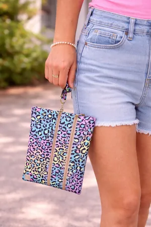 NWT Peachy Keen Versi Bag Neon Leopard Print Wristlet Pouch thumbnail 1