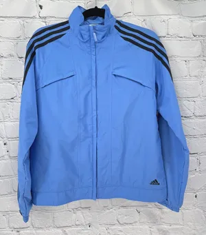 Adidas Track Jacket Women’s Large Light Blue Full Zip Up Running 3 Stripes thumbnail 1
