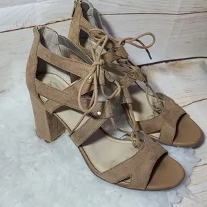 Sam Edelman Emilia suede leather beiege strappy open toe ankle heels sz 8 thumbnail 2
