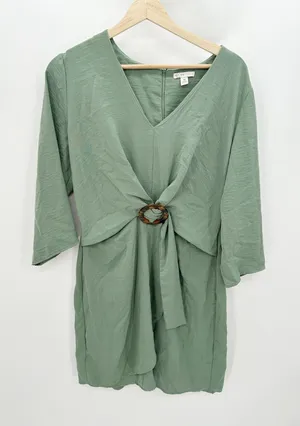 Cato Womens Sage Green Dress Size M Belted Boho 3/4 Sleeve Church Weekend‎ thumbnail 1
