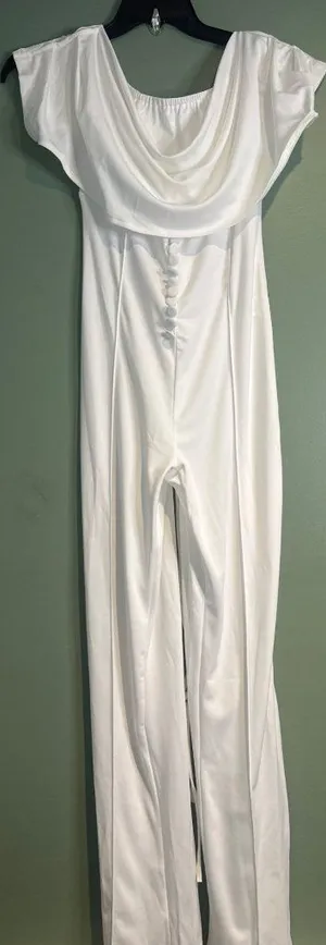 New Women White Jumpsuit M Cottagecore Beach Vacation wedding guest bridesmaid thumbnail 1