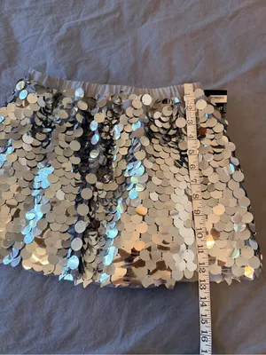 NWT Spirit Halloween sequinned mini skirt, silver tone large round sequin, sz L thumbnail 4