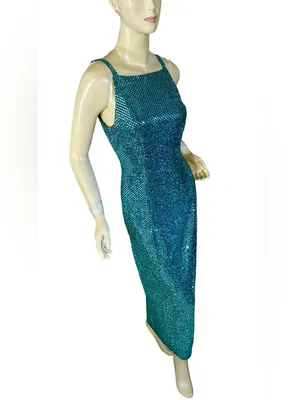 Vintage 1990'S All That Jazz Teal/Aqua Sequin Mesh Formal Dress (5/6) thumbnail 4