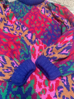 The Farm Rio Mixed Leopard Pop Sweater Oversized Dress Wool Blend Sz S thumbnail 8