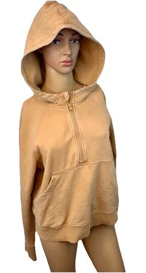 Joy Lab Tan Quarter Zip scuba Pullover Hoodie Cropped Sweatshirt Size‎ Small thumbnail 1
