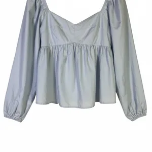 Banana Republic Puff Sleeve Top Womens S Blue Cotton Smocked Coquette Clean Girl thumbnail 5