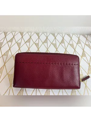 Tory Burch Deep Wine Pebbled Leather Half Zip Wallet thumbnail 3