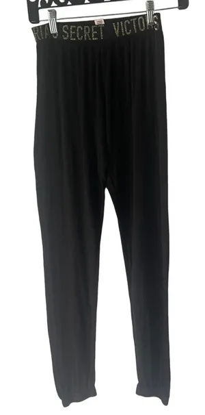 Victoria's Secret Women's Size XS Black Thermal Black Gold Loungewear Leggings‎ thumbnail 1