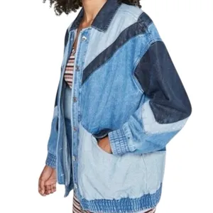 Wild Fable Retro Streetwear Colorblock Denim Bomber Jacket Sz large Blue Chevron thumbnail 4
