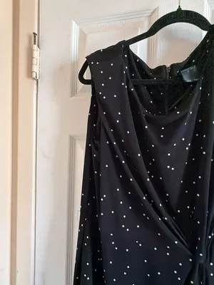Gabby Skye Black and White Polka Dot Drapey Midi Dress with Knot Detail thumbnail 5